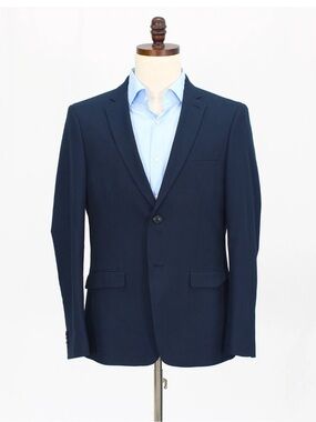 Topman 42R Navy Blue Solid 2-Button Polyester Skinny Sport Coat Jacket Suit